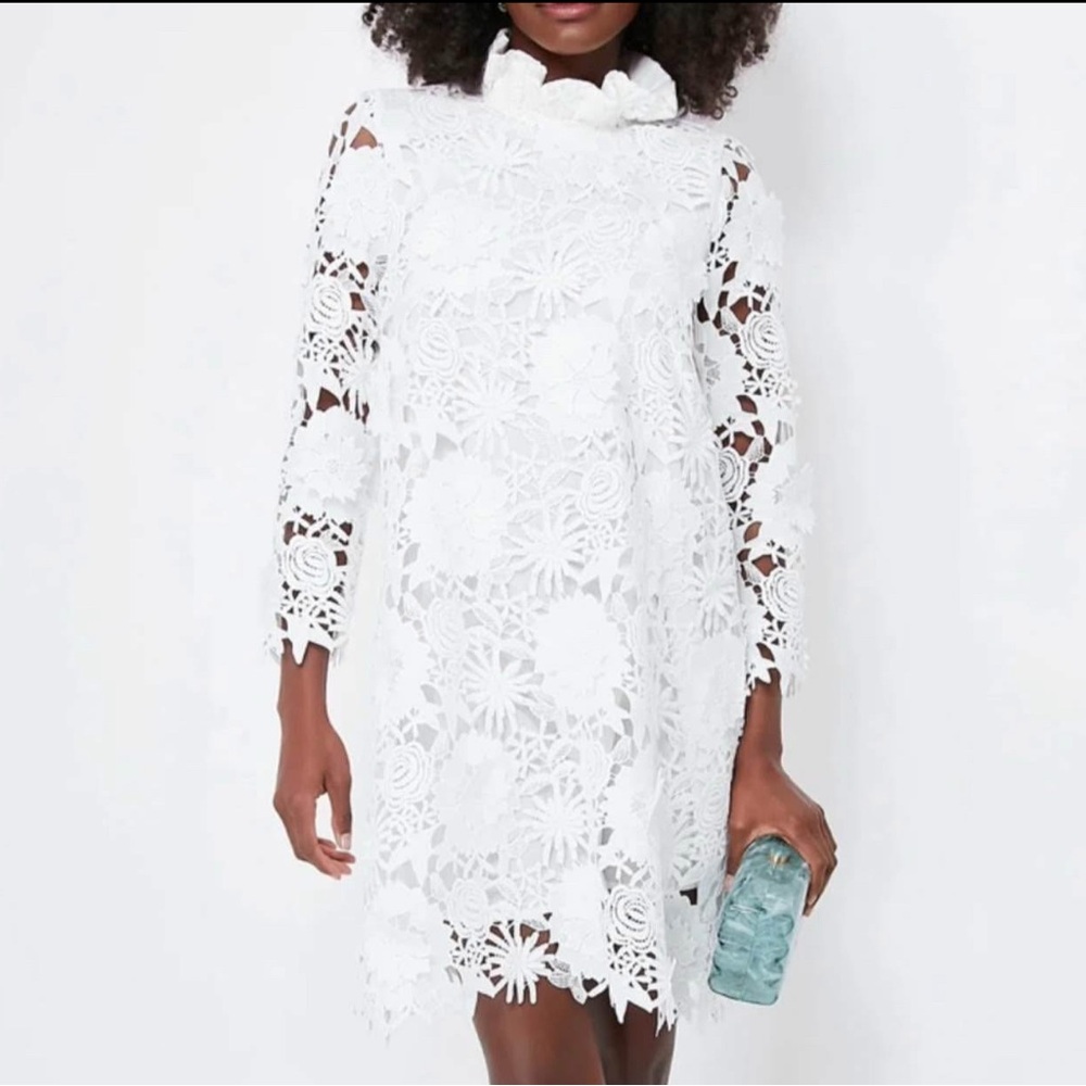 Tuckernuck White Tan Long Sleeve Sheath Dress